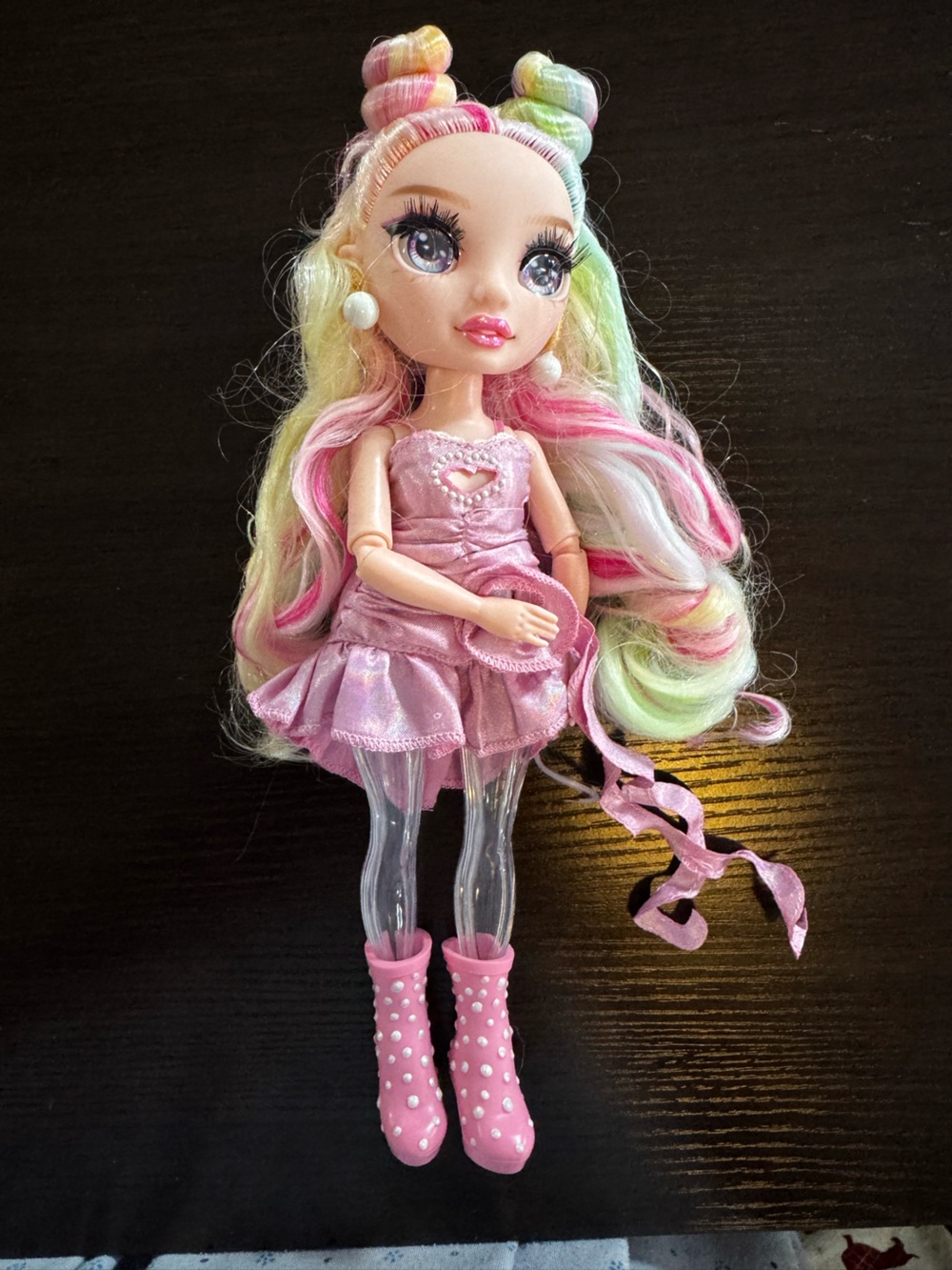 Pastel Rainbow-Haired Pink Fashion Doll for Kids